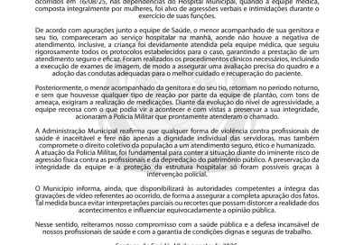 Prefeitura de Santana do Seridó solta nota dando apoio aos profissionais de saúde do hospital e repudiando agressões contra eles