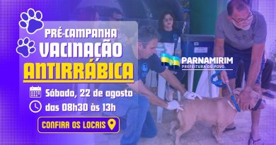 Mais uma etapa da pré-campanha de vacinação antirrábica é realizada neste sábado, 22 de agosto Mais uma etapa da pré-campanha de vacinação antirrábica é realizada neste sábado, 22 de agosto