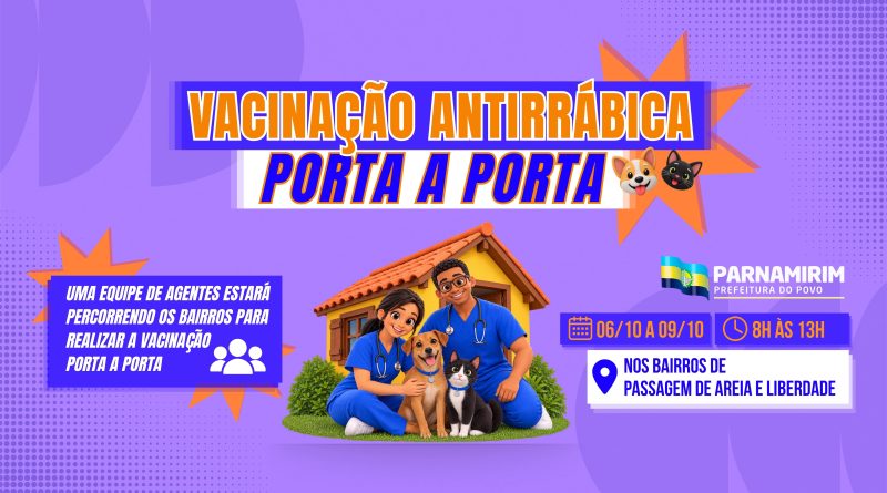 Vacinação antirrábica: Porta a porta segue nos bairros Passagem de Areia e Liberdade